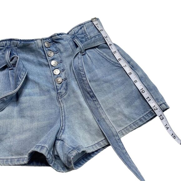 American Eagle Mom Shorts Belted Paper Bag Waist Button Fly Blue Sz 00 - Picture 9 of 14